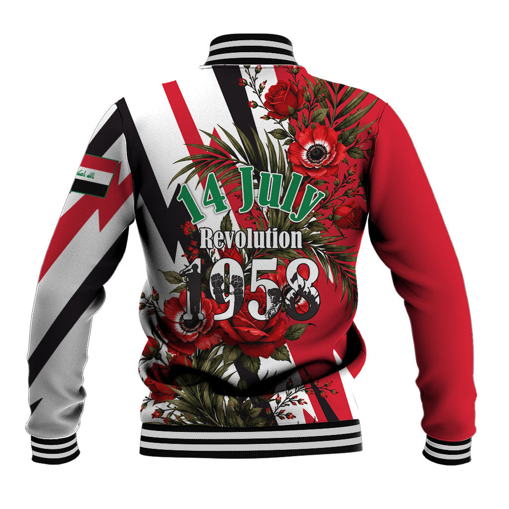 Iraq Revolution Soaring Eagle Baseball Jacket Iraqi Flag Red Roses Floral Design