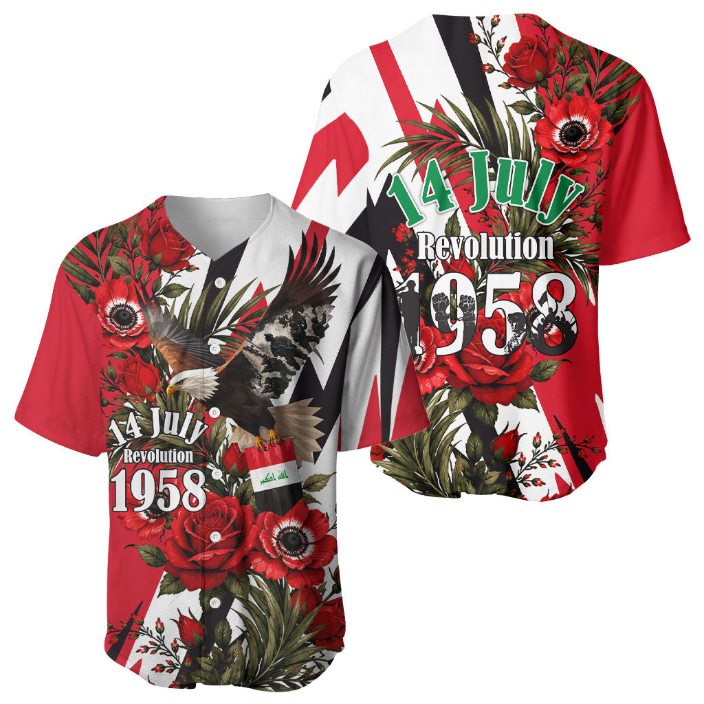 Iraq Revolution Soaring Eagle Baseball Jersey Iraqi Flag Red Roses Floral Design