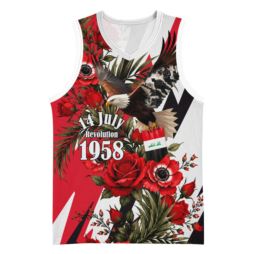 Iraq Revolution Soaring Eagle Basketball Jersey Iraqi Flag Red Roses Floral Design