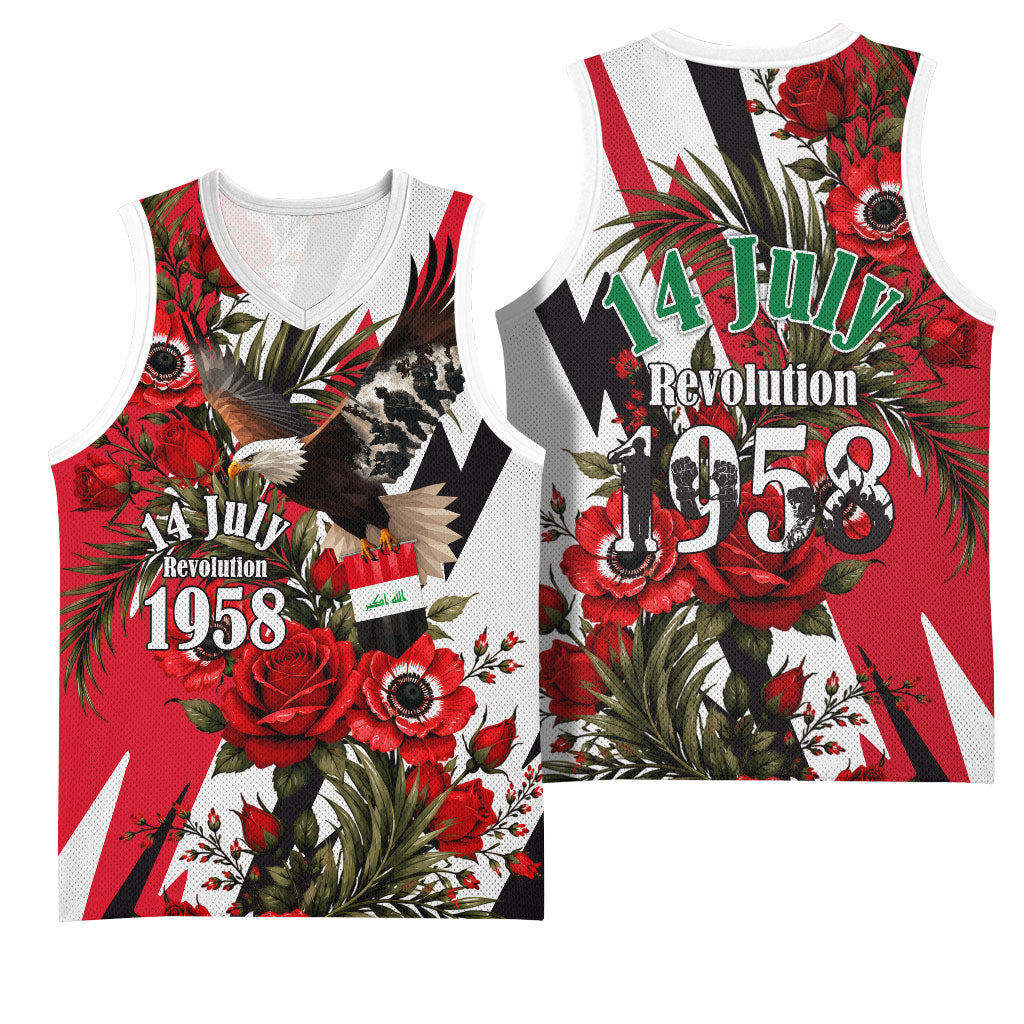 Iraq Revolution Soaring Eagle Basketball Jersey Iraqi Flag Red Roses Floral Design