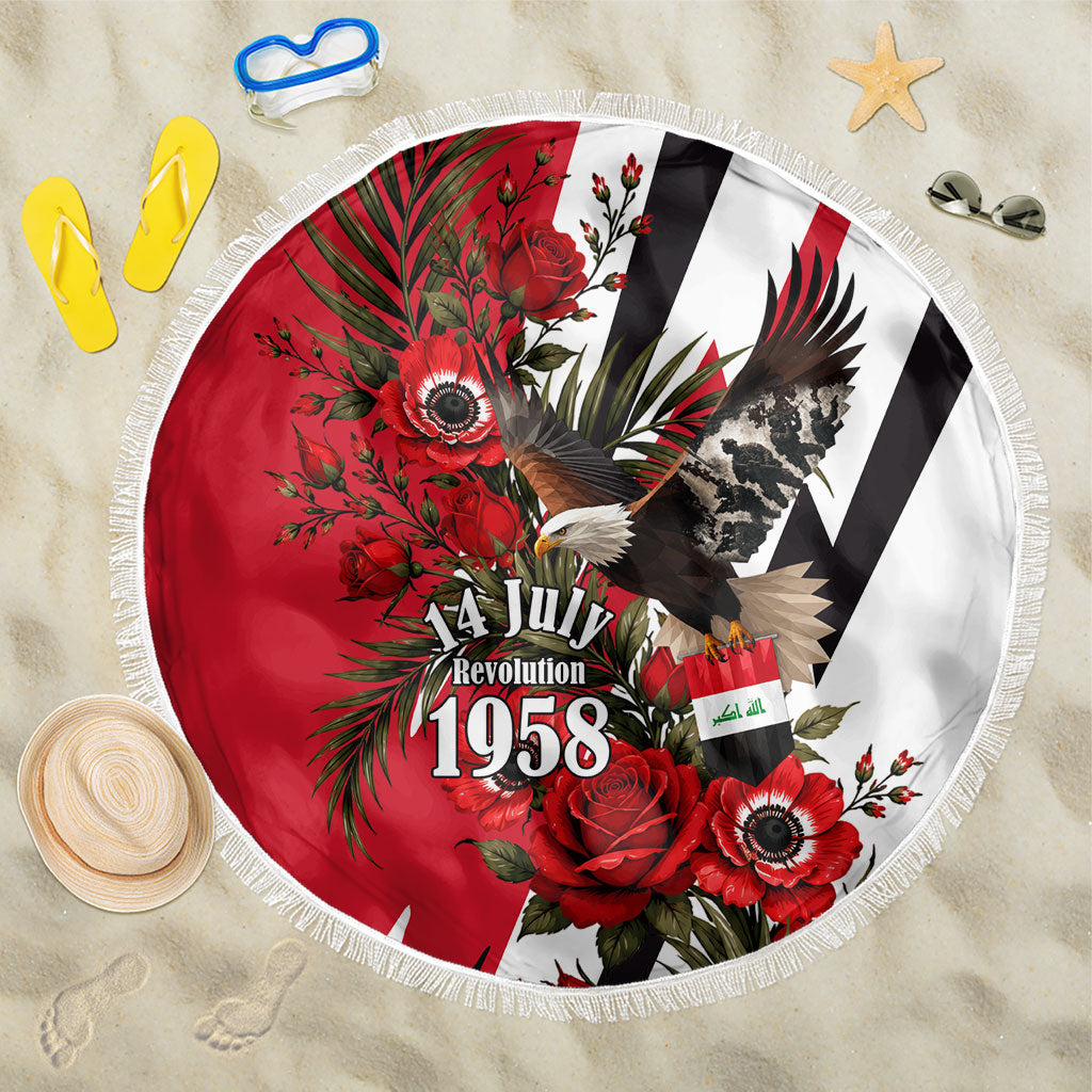 Iraq Revolution Soaring Eagle Beach Blanket Iraqi Flag Red Roses Floral Design