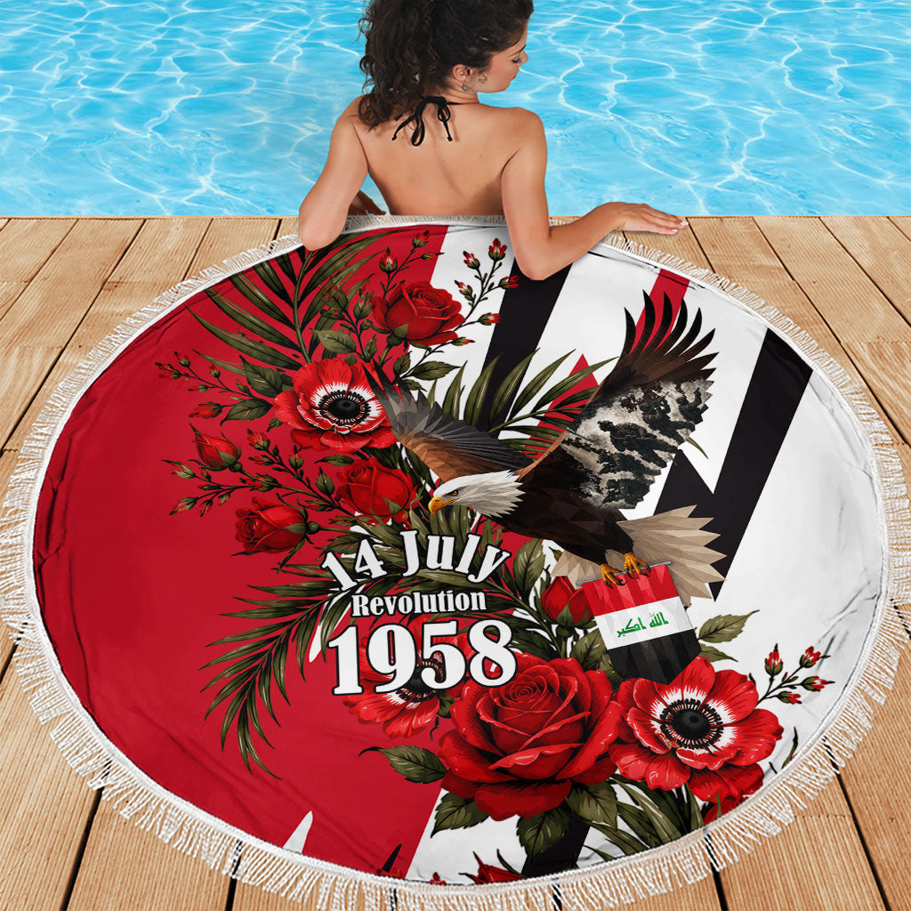 Iraq Revolution Soaring Eagle Beach Blanket Iraqi Flag Red Roses Floral Design