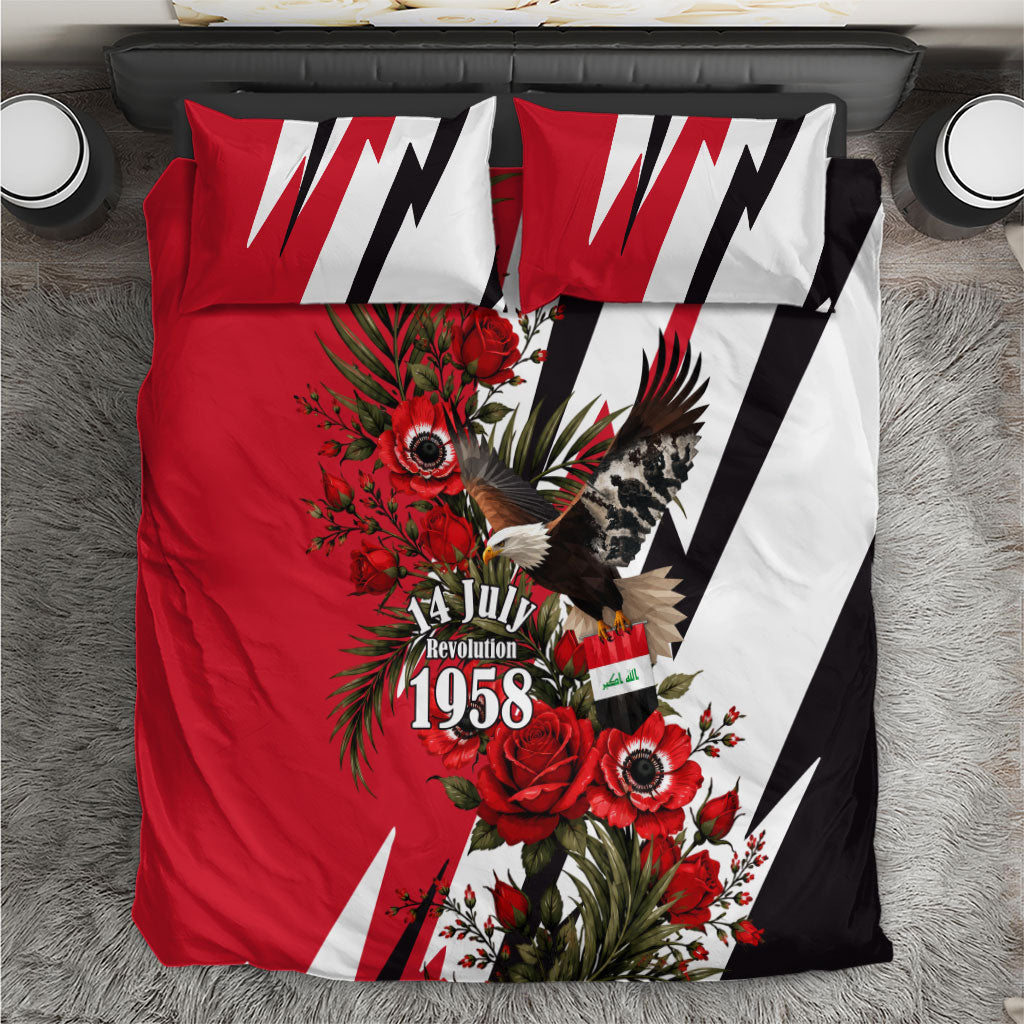 Iraq Revolution Soaring Eagle Bedding Set Iraqi Flag Red Roses Floral Design