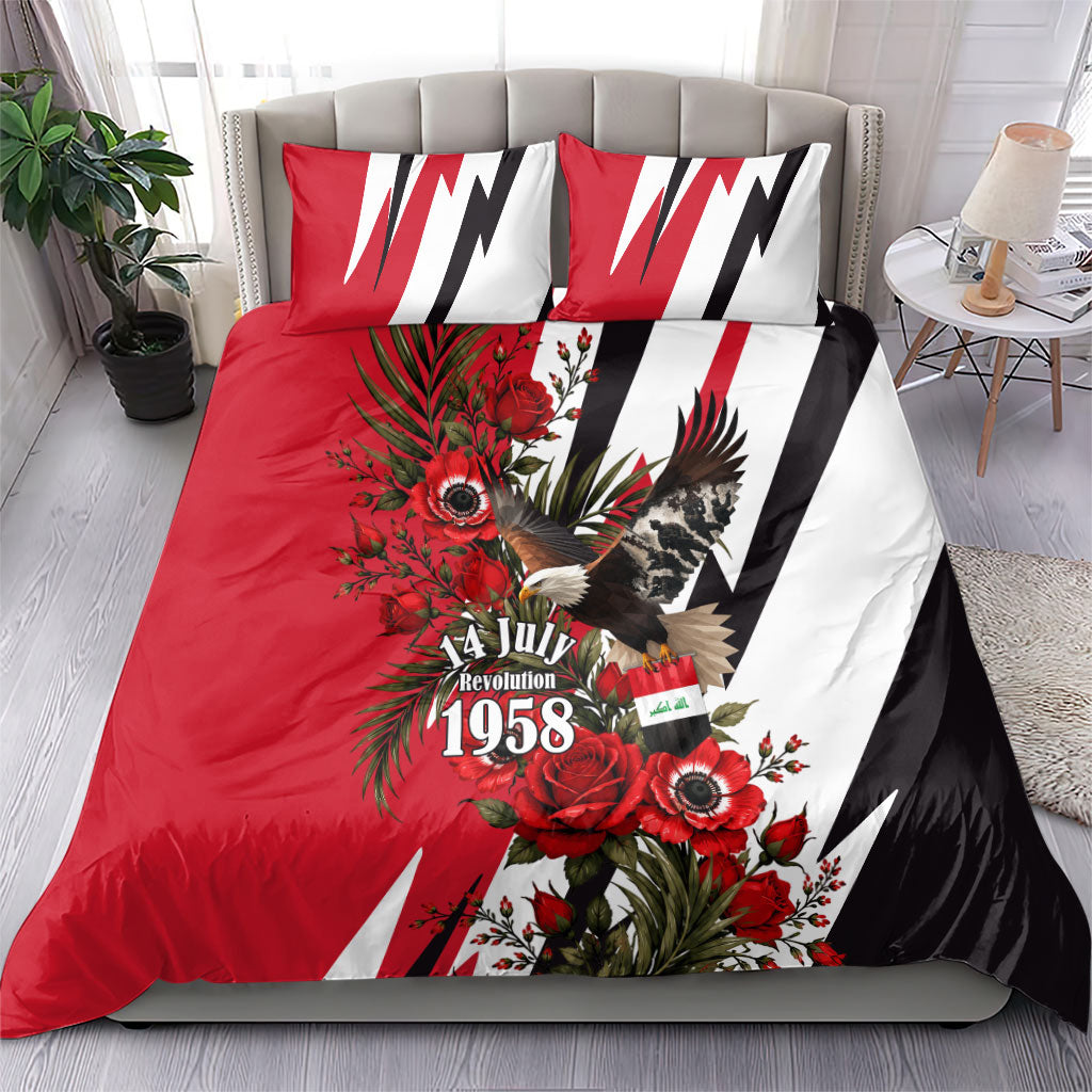 Iraq Revolution Soaring Eagle Bedding Set Iraqi Flag Red Roses Floral Design