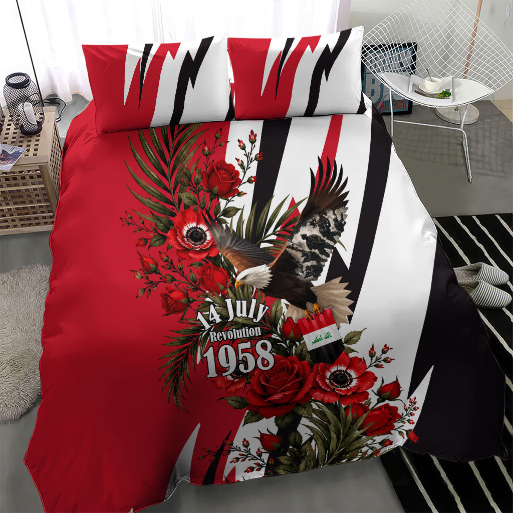Iraq Revolution Soaring Eagle Bedding Set Iraqi Flag Red Roses Floral Design