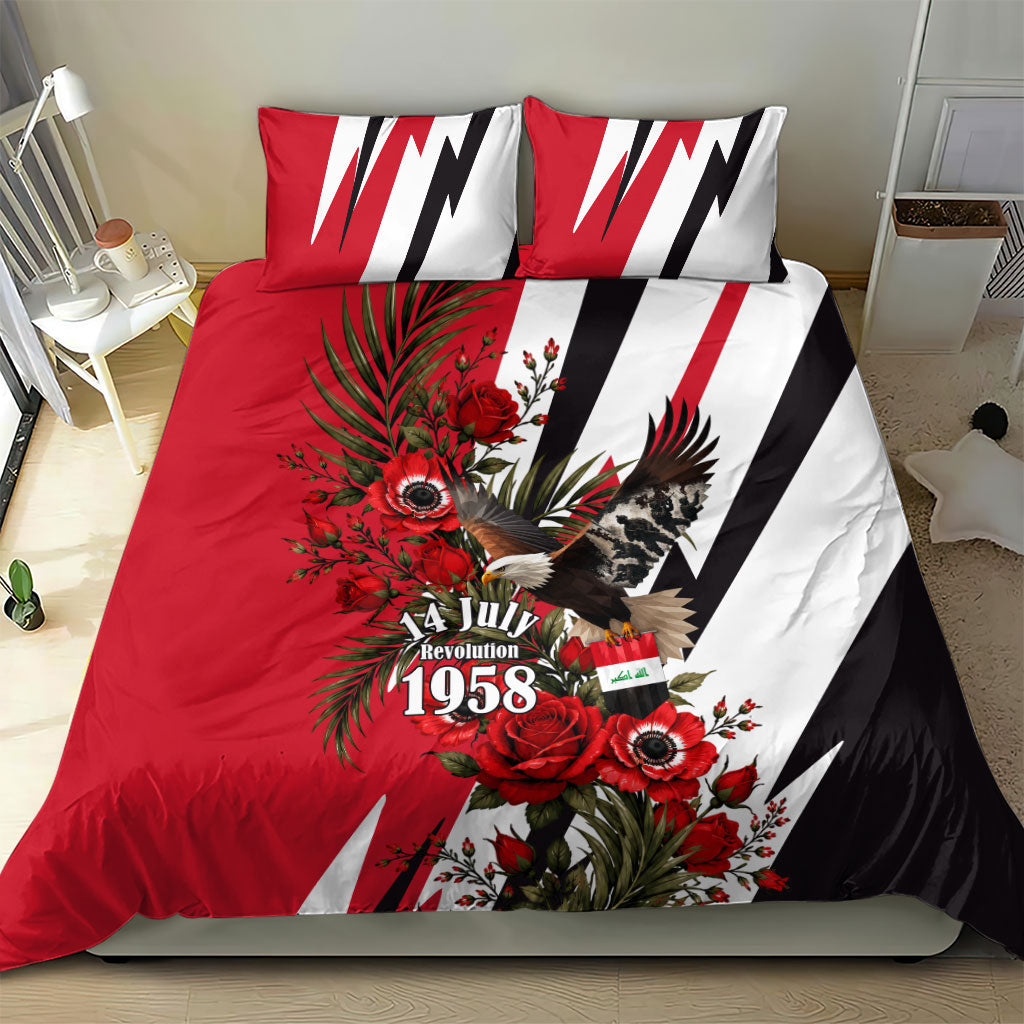 Iraq Revolution Soaring Eagle Bedding Set Iraqi Flag Red Roses Floral Design