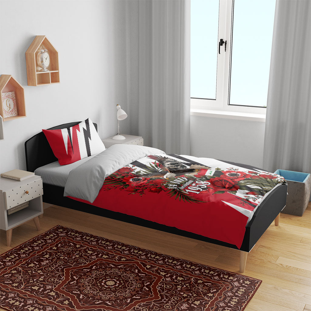Iraq Revolution Soaring Eagle Bedding Set Iraqi Flag Red Roses Floral Design