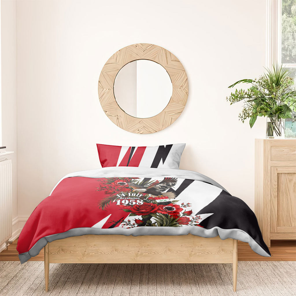 Iraq Revolution Soaring Eagle Bedding Set Iraqi Flag Red Roses Floral Design