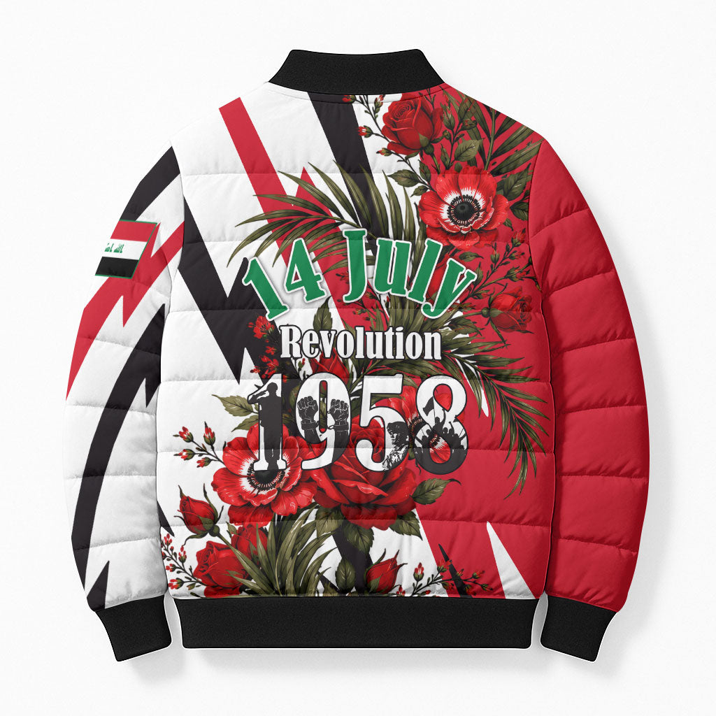 Iraq Revolution Soaring Eagle Bomber Puffer Jacket Iraqi Flag Red Roses Floral Design
