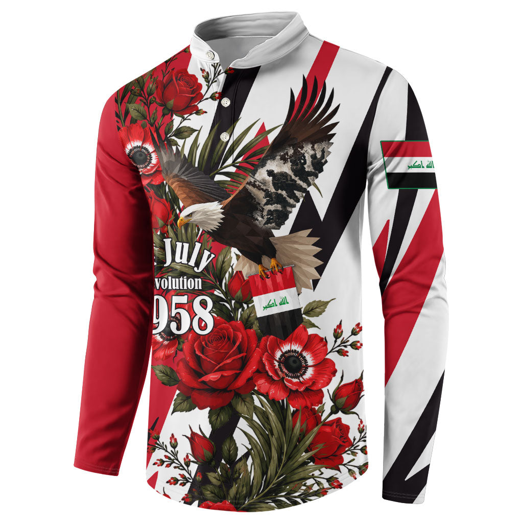 Iraq Revolution Soaring Eagle Button Sweatshirt Iraqi Flag Red Roses Floral Design