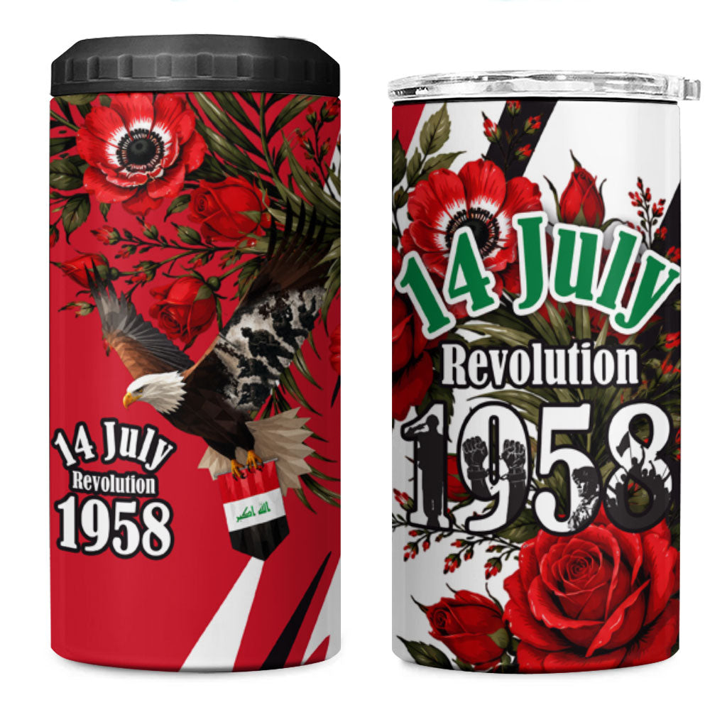 Iraq Revolution Soaring Eagle 4 in 1 Can Cooler Tumbler Iraqi Flag Red Roses Floral Design