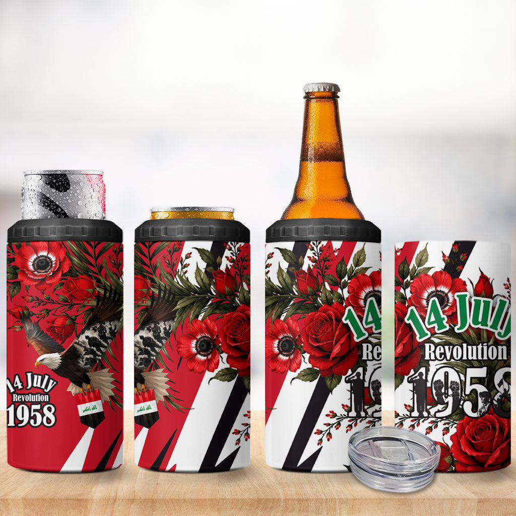 Iraq Revolution Soaring Eagle 4 in 1 Can Cooler Tumbler Iraqi Flag Red Roses Floral Design