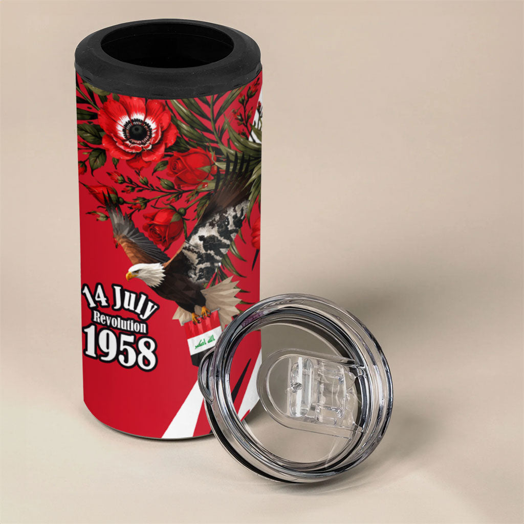 Iraq Revolution Soaring Eagle 4 in 1 Can Cooler Tumbler Iraqi Flag Red Roses Floral Design
