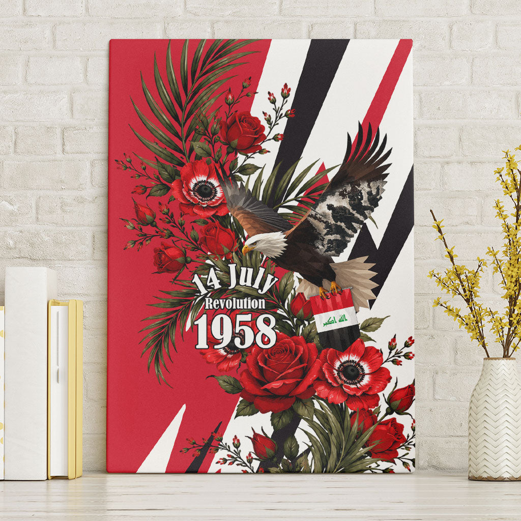 Iraq Revolution Soaring Eagle Canvas Wall Art Iraqi Flag Red Roses Floral Design