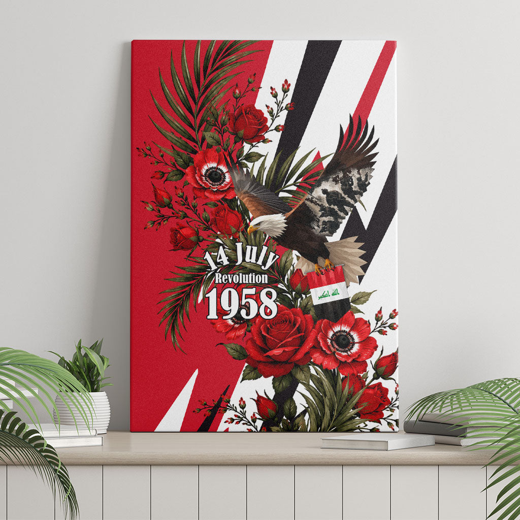 Iraq Revolution Soaring Eagle Canvas Wall Art Iraqi Flag Red Roses Floral Design