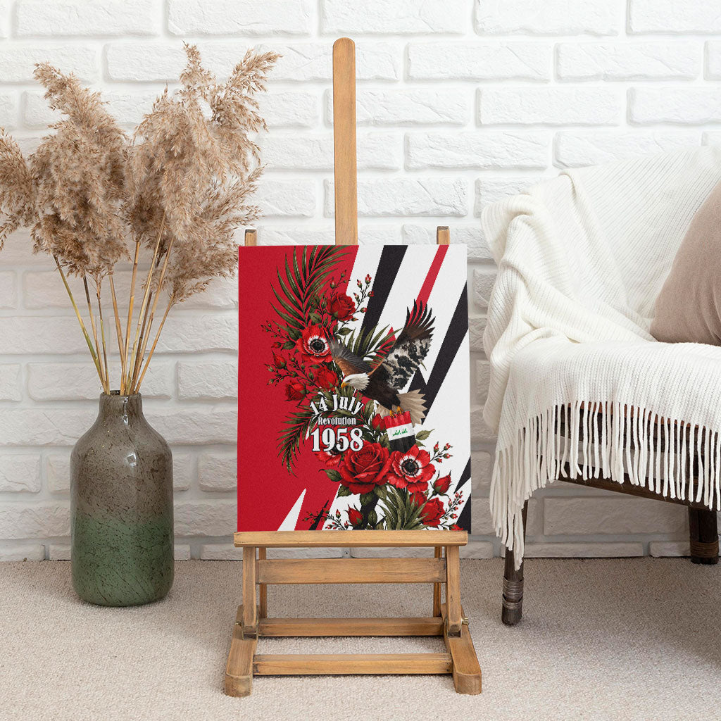Iraq Revolution Soaring Eagle Canvas Wall Art Iraqi Flag Red Roses Floral Design