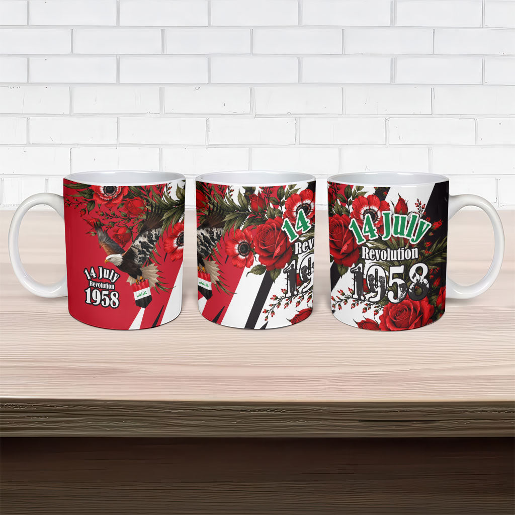 Iraq Revolution Soaring Eagle Ceramic Mug Iraqi Flag Red Roses Floral Design