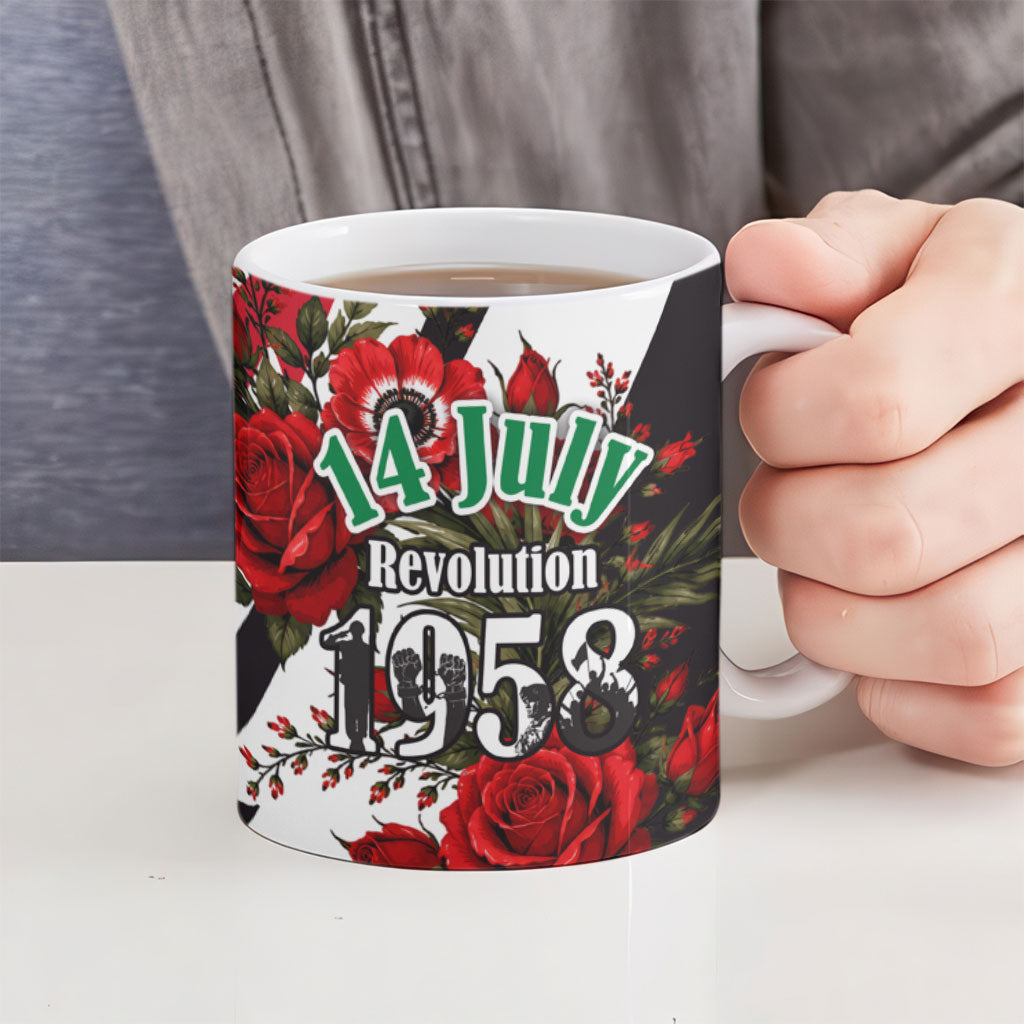 Iraq Revolution Soaring Eagle Ceramic Mug Iraqi Flag Red Roses Floral Design