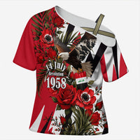Iraq Revolution Soaring Eagle Cross Shoulder Shirt Iraqi Flag Red Roses Floral Design