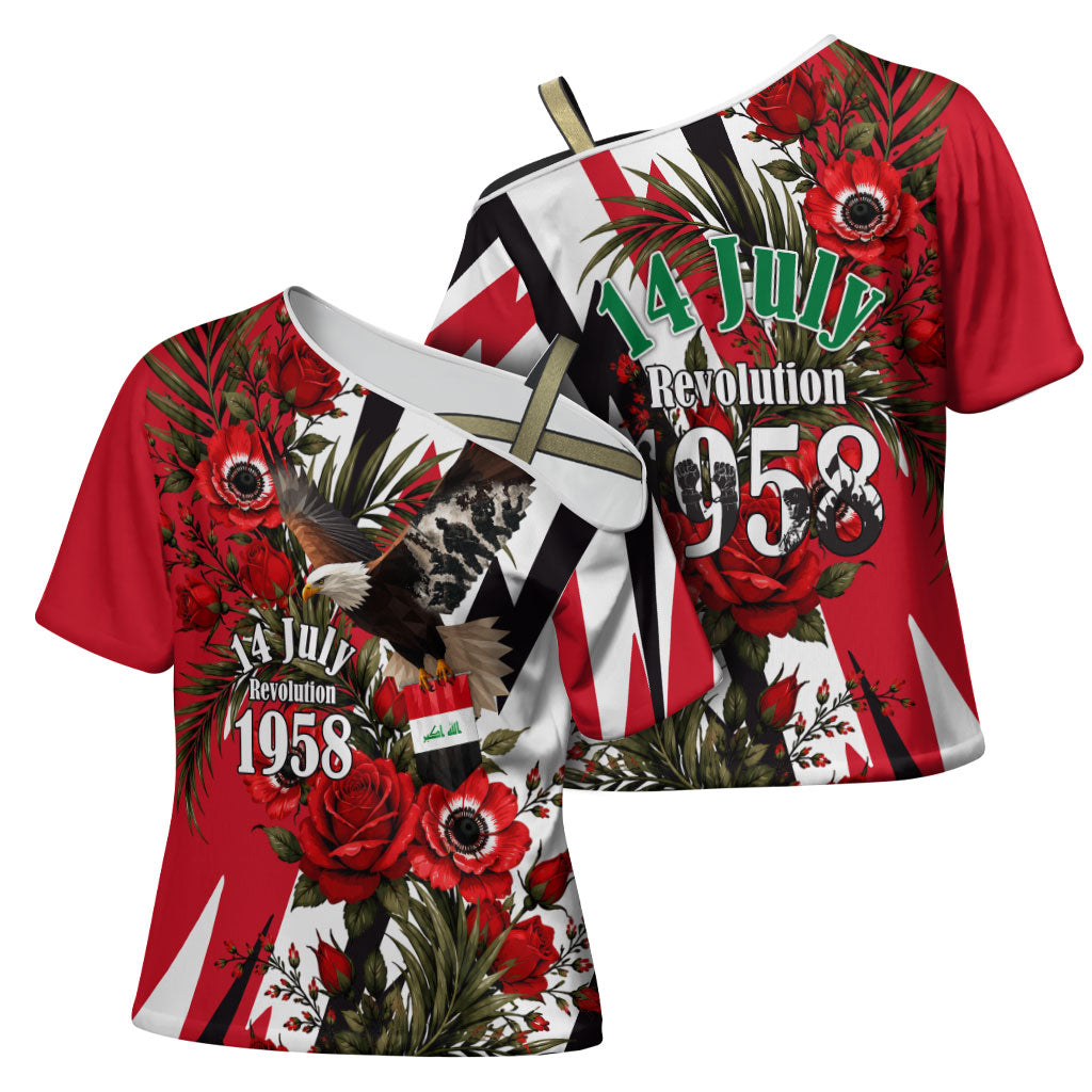 Iraq Revolution Soaring Eagle Cross Shoulder Shirt Iraqi Flag Red Roses Floral Design