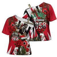 Iraq Revolution Soaring Eagle Cross Shoulder Shirt Iraqi Flag Red Roses Floral Design