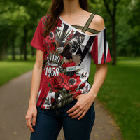 Iraq Revolution Soaring Eagle Cross Shoulder Shirt Iraqi Flag Red Roses Floral Design