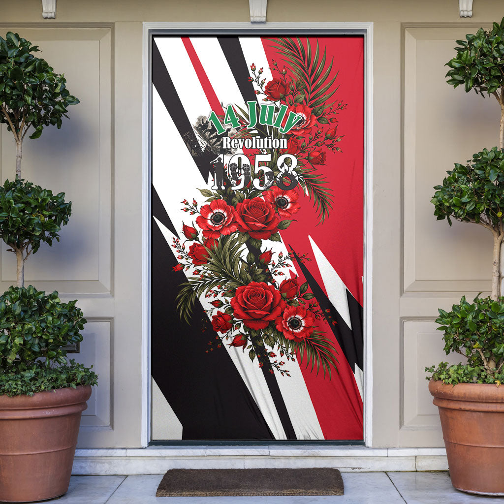 Iraq Revolution Soaring Eagle Door Cover Iraqi Flag Red Roses Floral Design