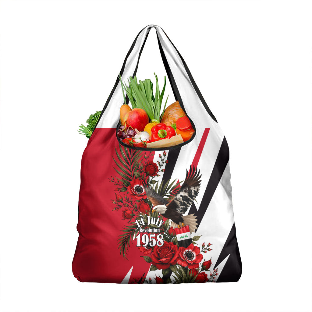 Iraq Revolution Soaring Eagle Grocery Bag Iraqi Flag Red Roses Floral Design