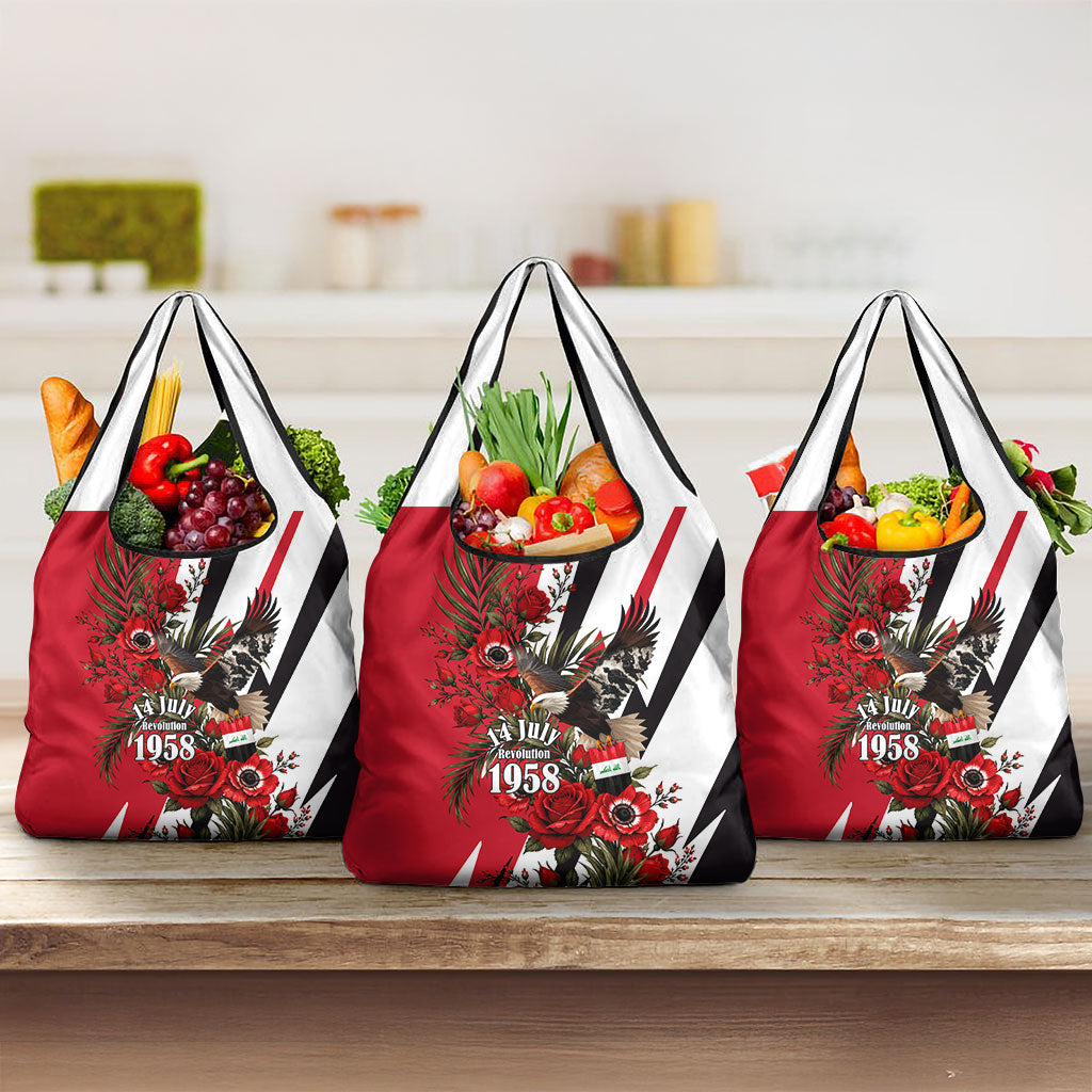 Iraq Revolution Soaring Eagle Grocery Bag Iraqi Flag Red Roses Floral Design