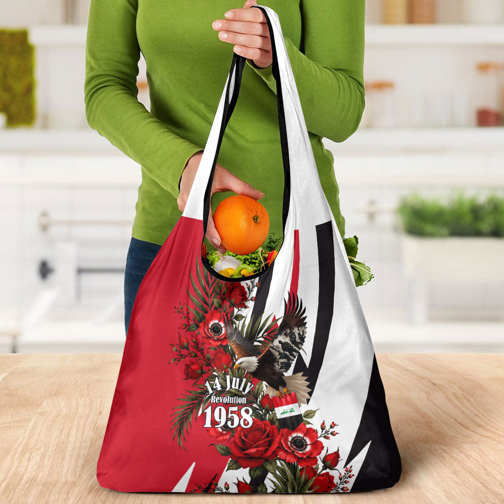 Iraq Revolution Soaring Eagle Grocery Bag Iraqi Flag Red Roses Floral Design