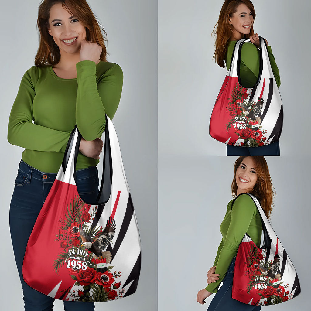 Iraq Revolution Soaring Eagle Grocery Bag Iraqi Flag Red Roses Floral Design