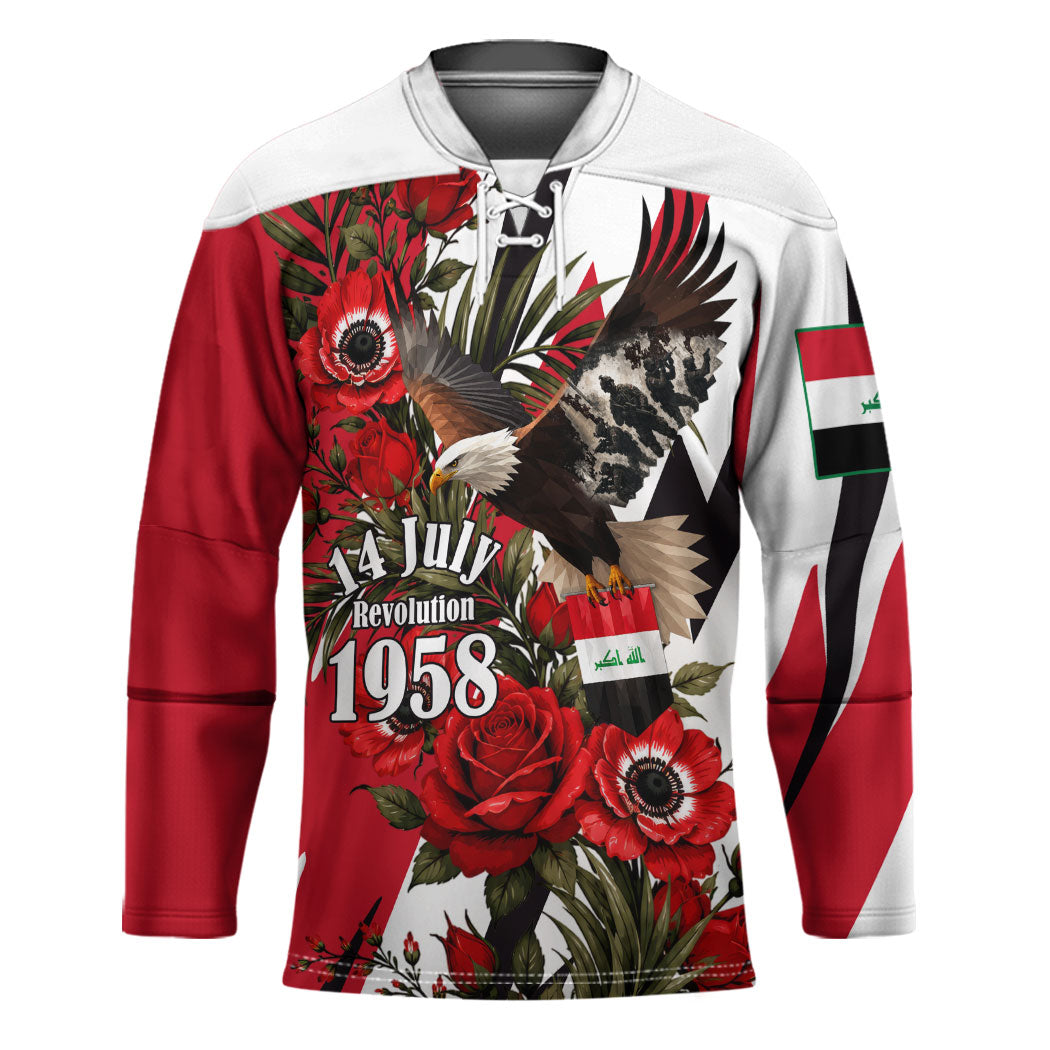 Iraq Revolution Soaring Eagle Hockey Jersey Iraqi Flag Red Roses Floral Design
