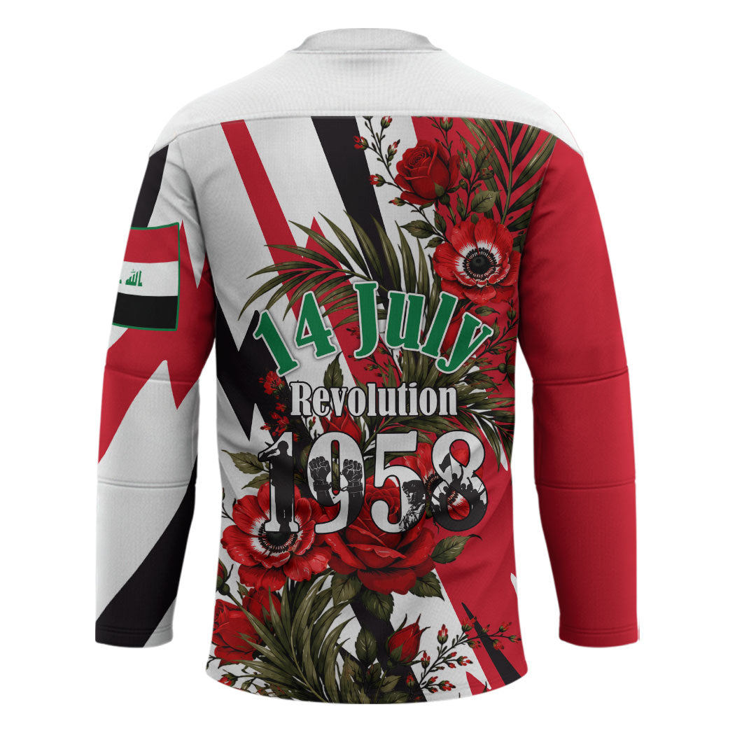 Iraq Revolution Soaring Eagle Hockey Jersey Iraqi Flag Red Roses Floral Design
