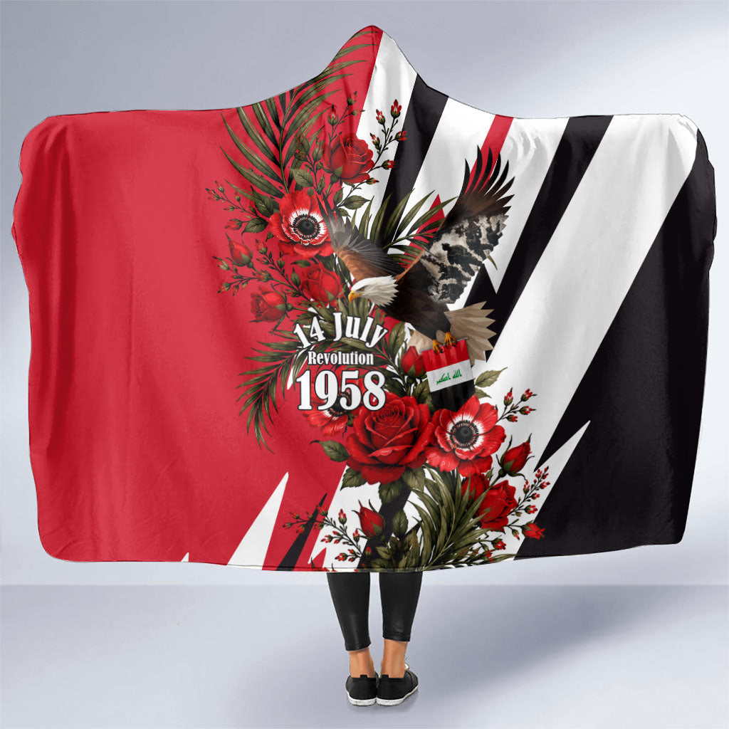 Iraq Revolution Soaring Eagle Hooded Blanket Iraqi Flag Red Roses Floral Design