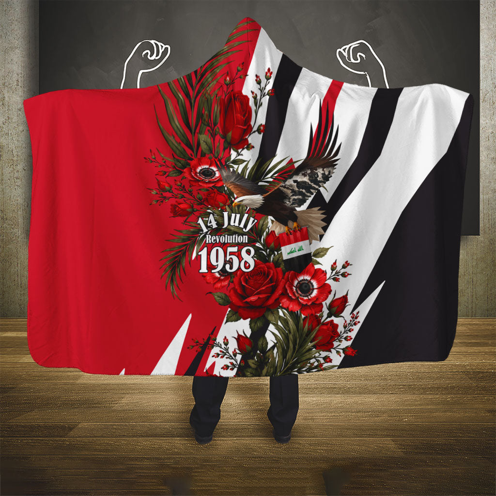 Iraq Revolution Soaring Eagle Hooded Blanket Iraqi Flag Red Roses Floral Design