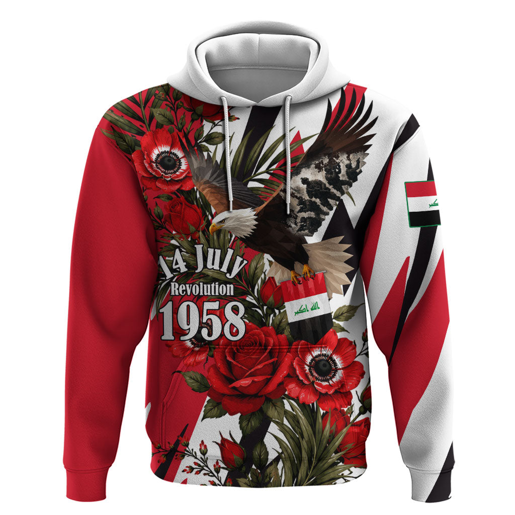 Iraq Revolution Soaring Eagle Hoodie Iraqi Flag Red Roses Floral Design