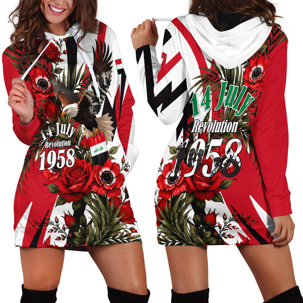 Iraq Revolution Soaring Eagle Hoodie Dress Iraqi Flag Red Roses Floral Design