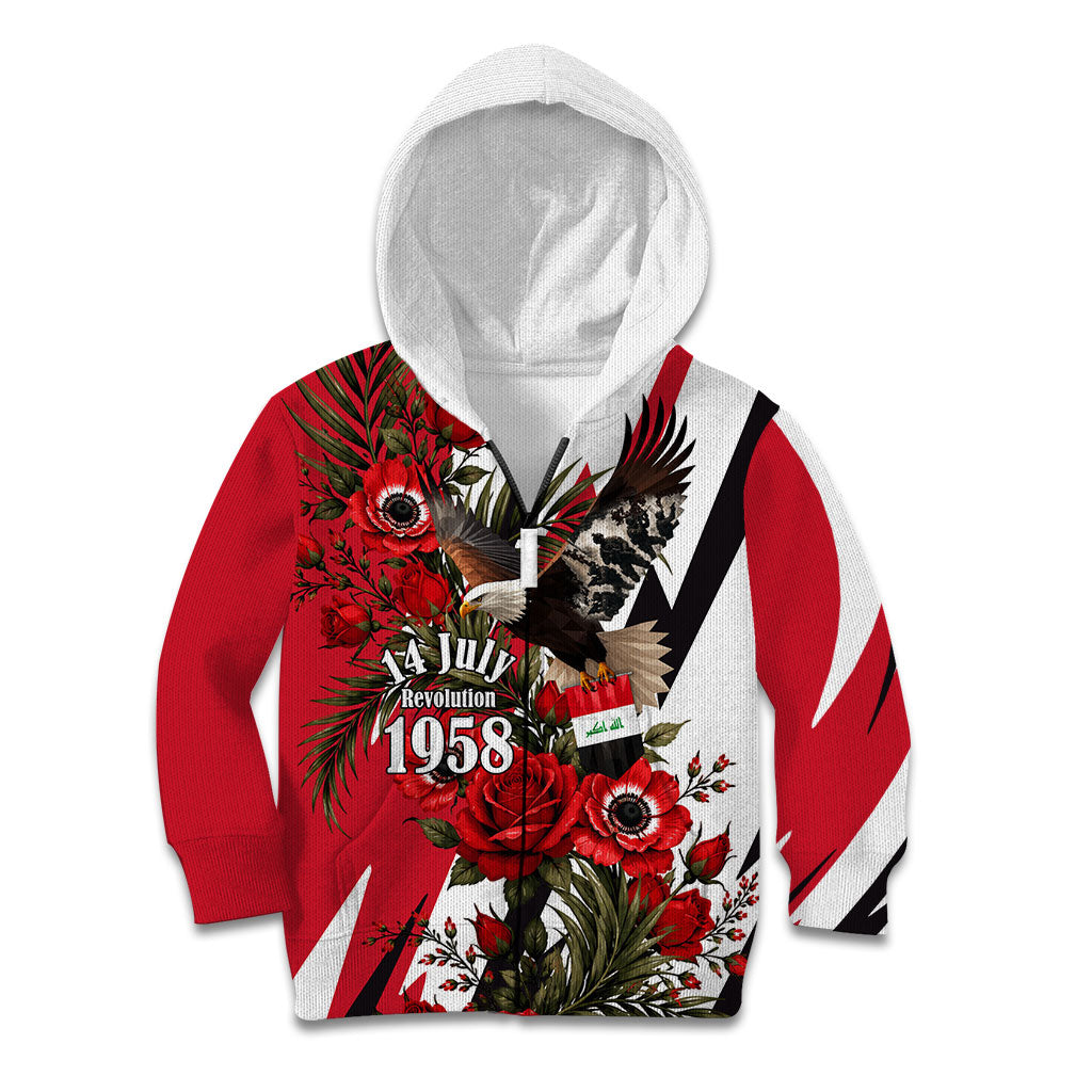 Iraq Revolution Soaring Eagle Kid Hoodie Iraqi Flag Red Roses Floral Design