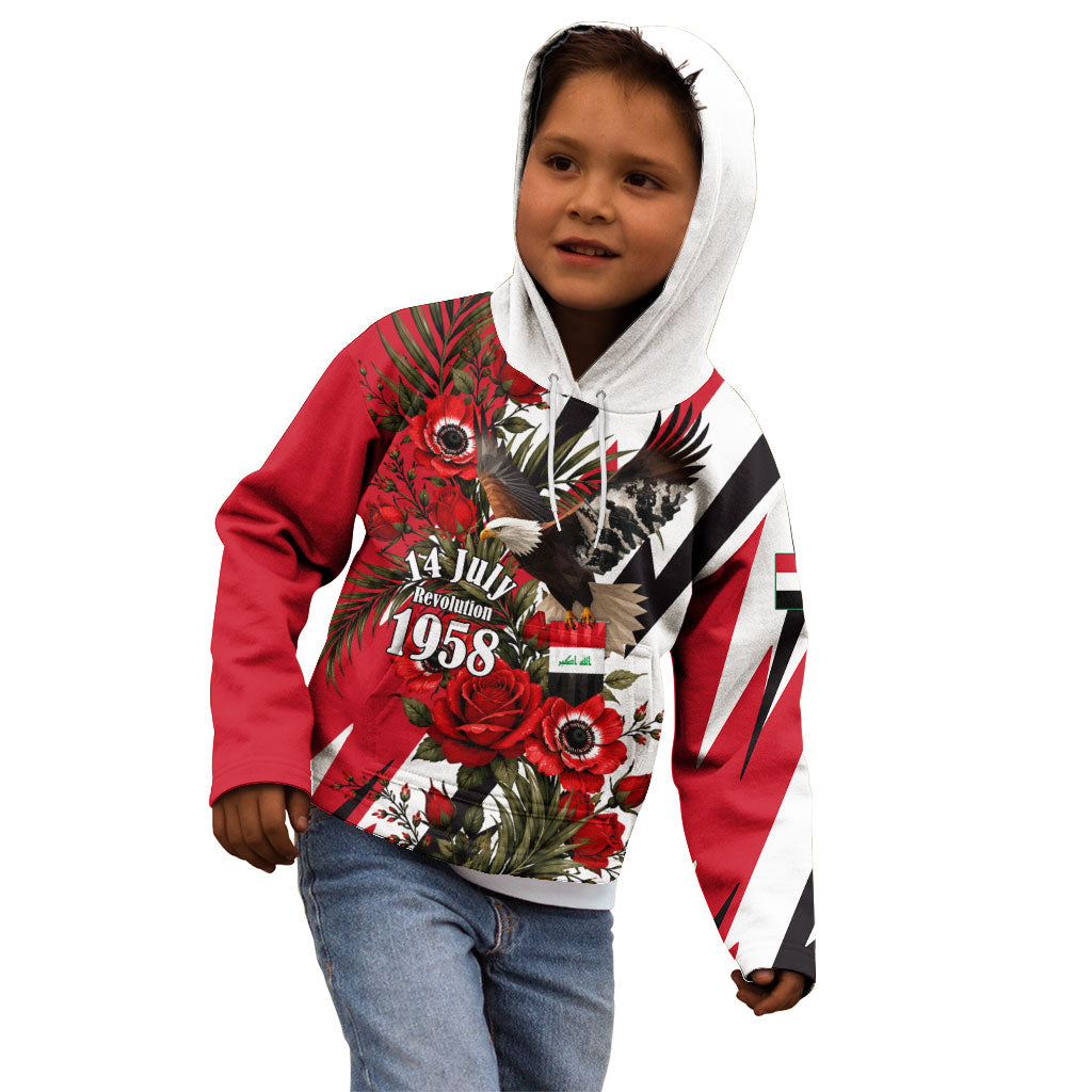 Iraq Revolution Soaring Eagle Kid Hoodie Iraqi Flag Red Roses Floral Design