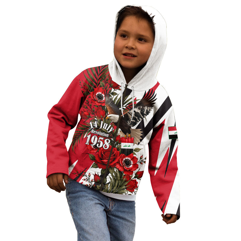 Iraq Revolution Soaring Eagle Kid Hoodie Iraqi Flag Red Roses Floral Design