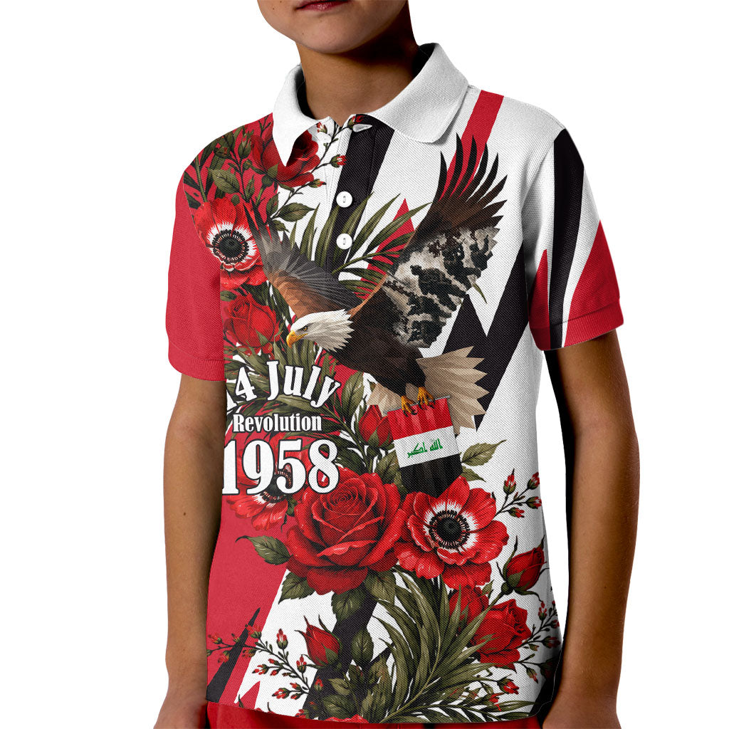 Iraq Revolution Soaring Eagle Kid Polo Shirt Iraqi Flag Red Roses Floral Design