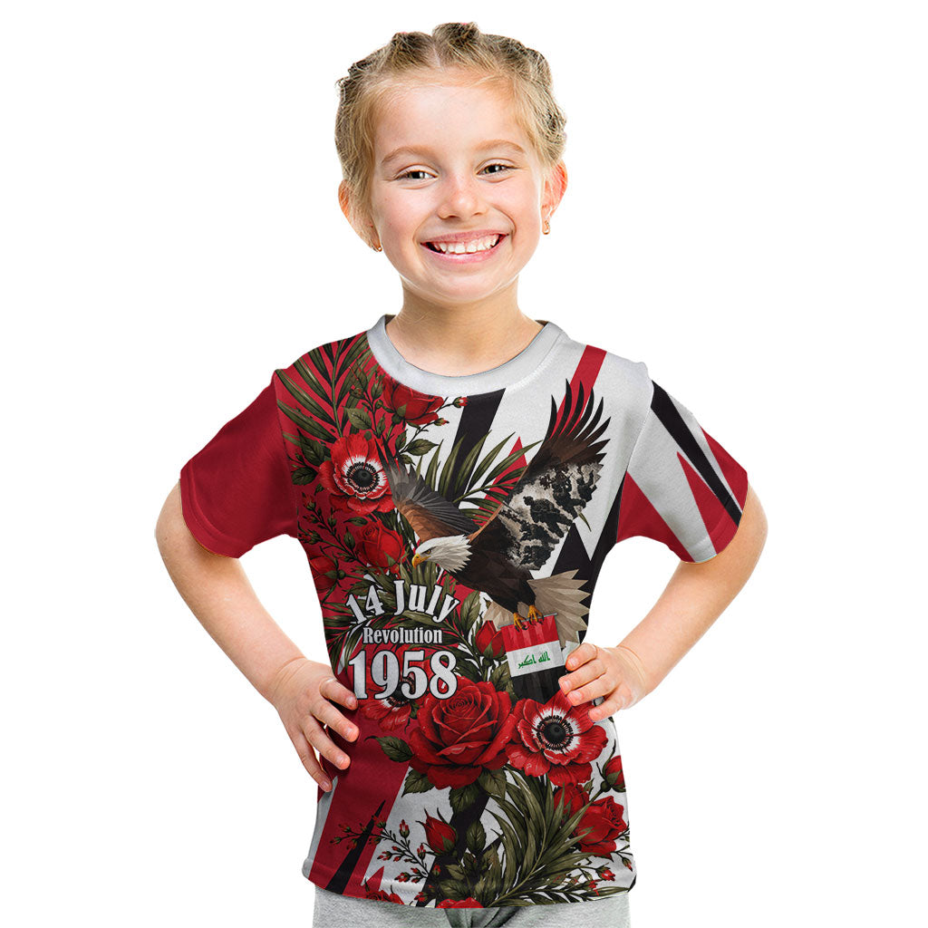 Iraq Revolution Soaring Eagle Kid T Shirt Iraqi Flag Red Roses Floral Design