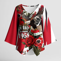 Iraq Revolution Soaring Eagle Kimono Sleeve Blouse Iraqi Flag Red Roses Floral Design