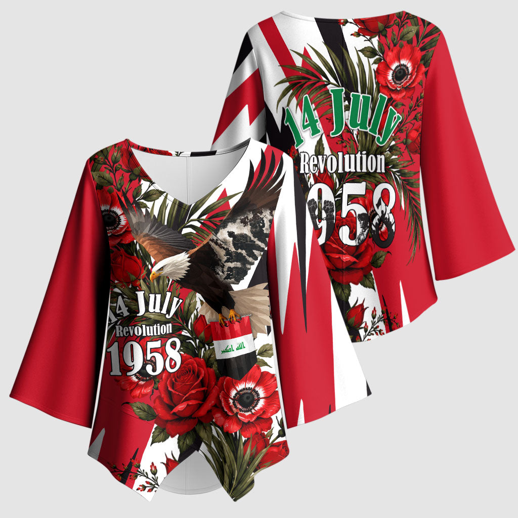 Iraq Revolution Soaring Eagle Kimono Sleeve Blouse Iraqi Flag Red Roses Floral Design
