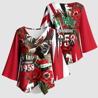 Iraq Revolution Soaring Eagle Kimono Sleeve Blouse Iraqi Flag Red Roses Floral Design