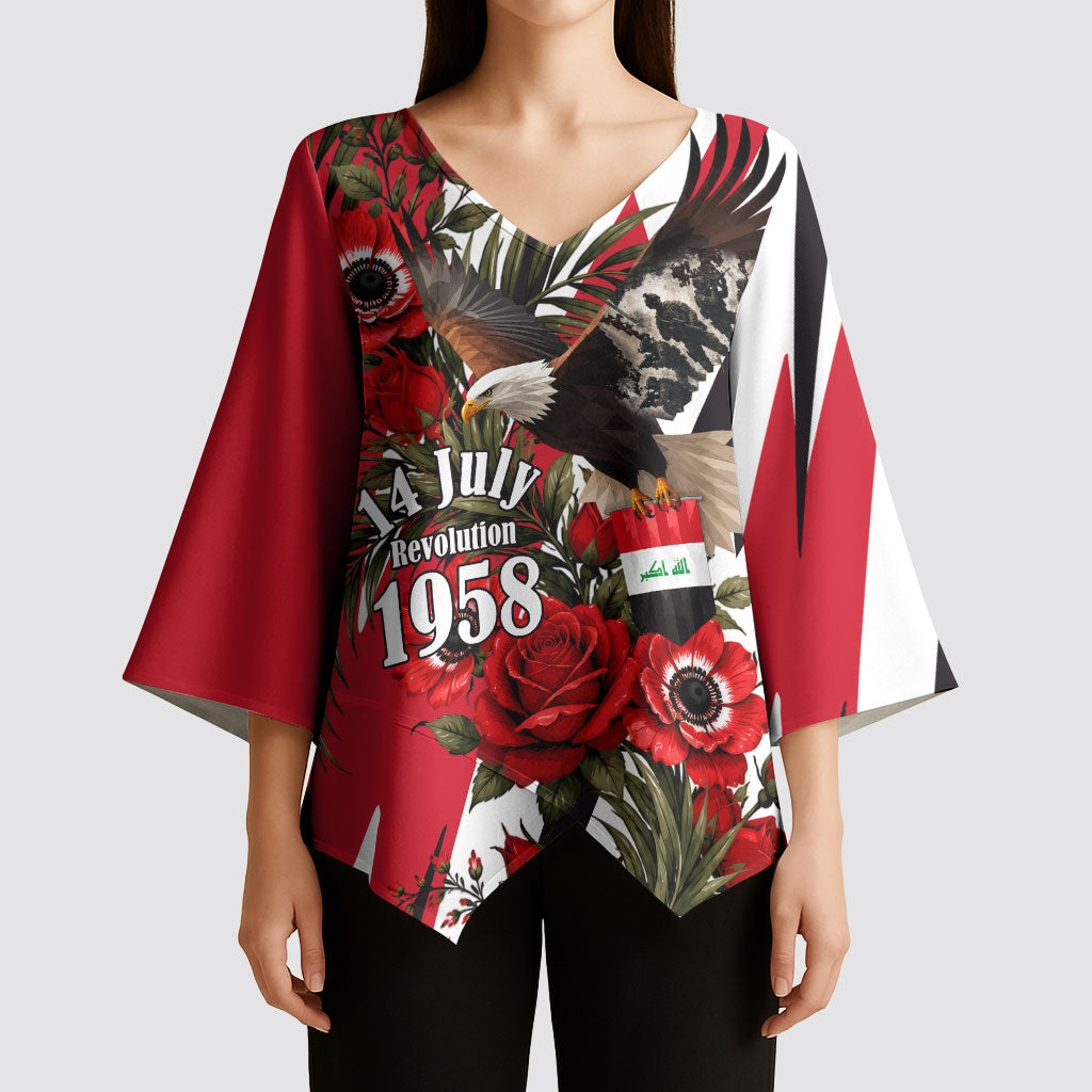 Iraq Revolution Soaring Eagle Kimono Sleeve Blouse Iraqi Flag Red Roses Floral Design