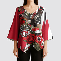Iraq Revolution Soaring Eagle Kimono Sleeve Blouse Iraqi Flag Red Roses Floral Design