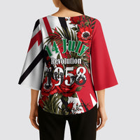 Iraq Revolution Soaring Eagle Kimono Sleeve Blouse Iraqi Flag Red Roses Floral Design