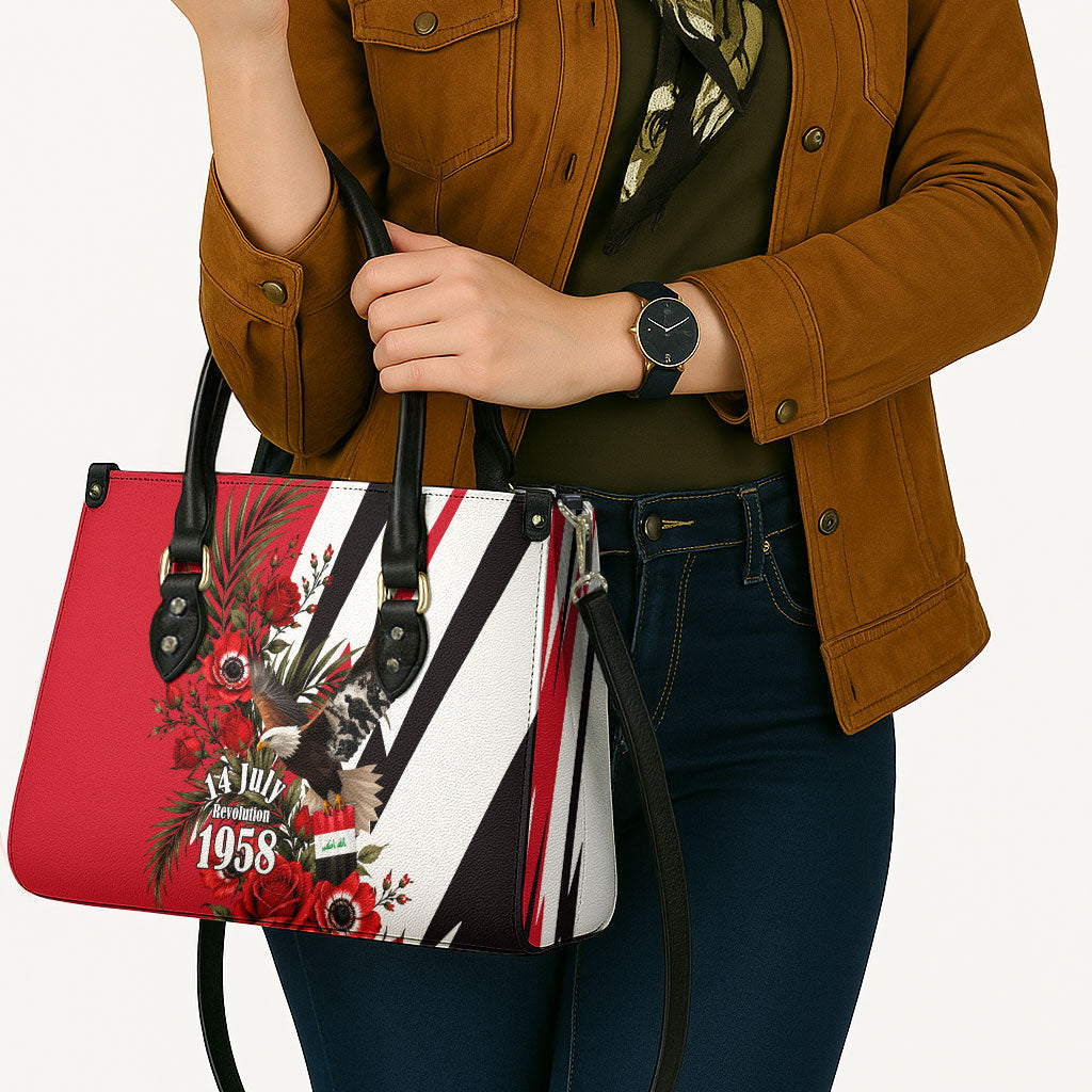 Iraq Revolution Soaring Eagle Leather Bag Iraqi Flag Red Roses Floral Design