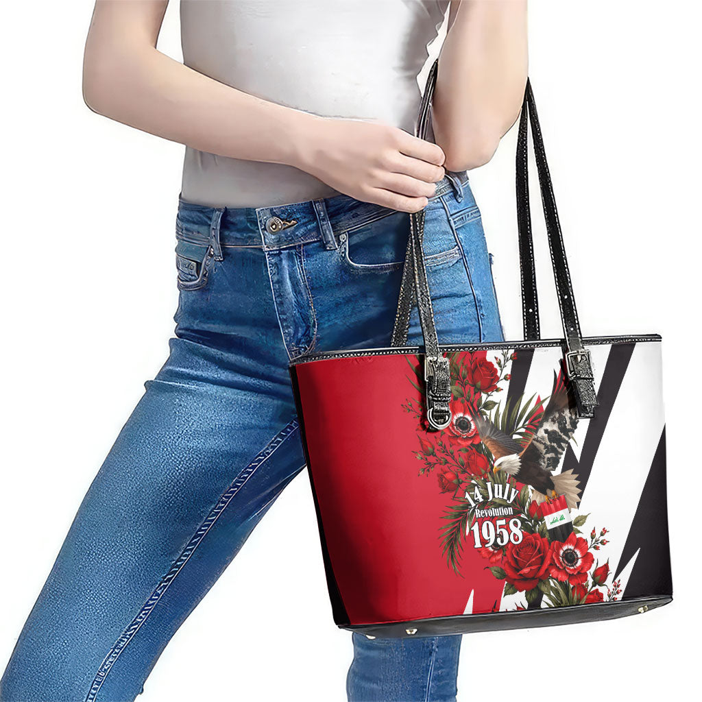 Iraq Revolution Soaring Eagle Leather Tote Bag Iraqi Flag Red Roses Floral Design